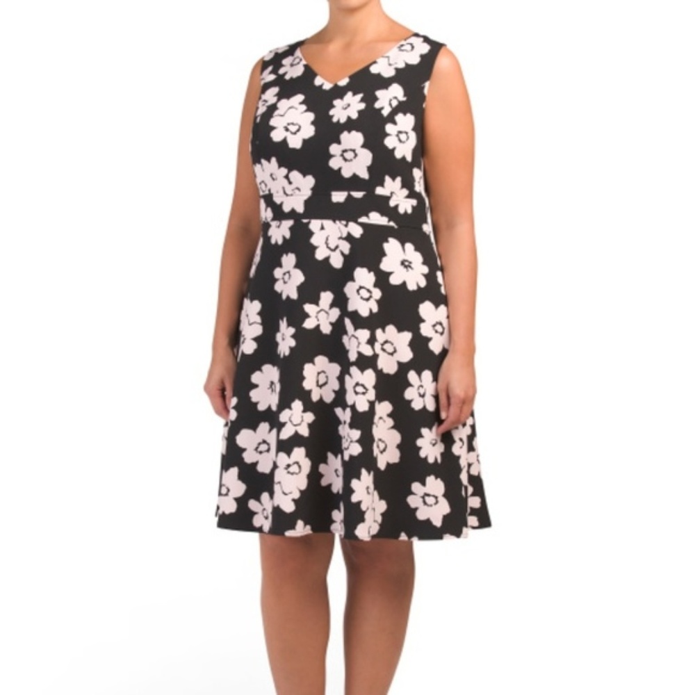 Nine West Plus Crepe A-line Dress Floral NWT